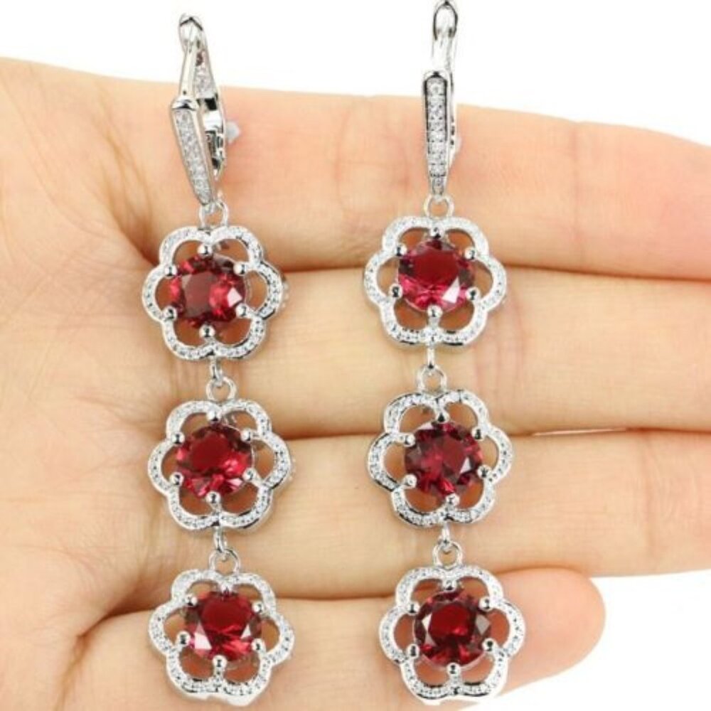 New Womens Pink Rasberry Rhodolite Garnet Earring 925 & 14ktwg